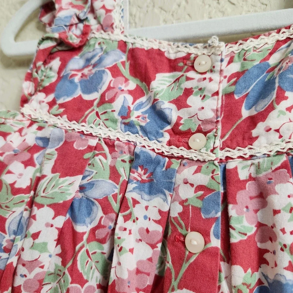 Ralph Lauren Size 24 Months Kid Red Floral Falmouth 100% Cotton Lace Trim Ruffle